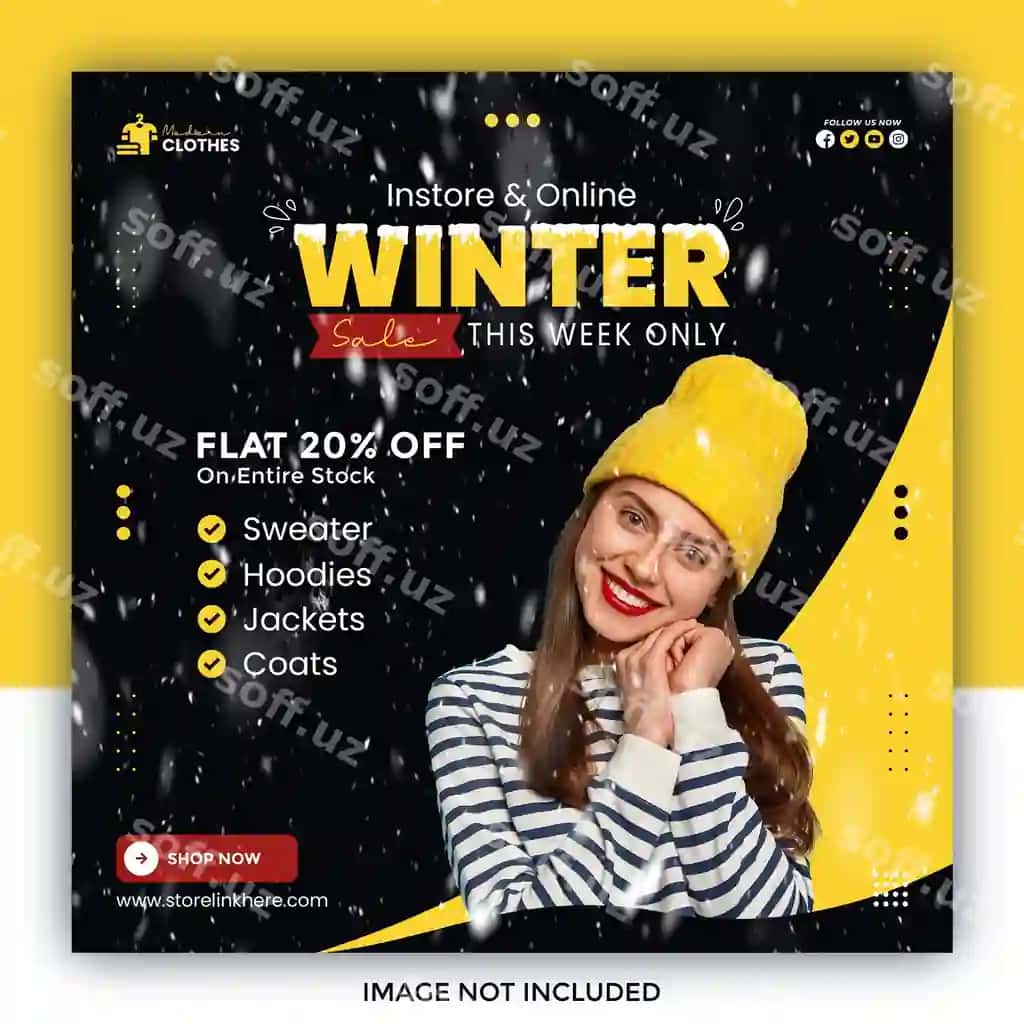 Qish aktsiyasi uchun ijtimoiy tarmoqlar posti banner shabloni | Winter sale social media post banner template 2