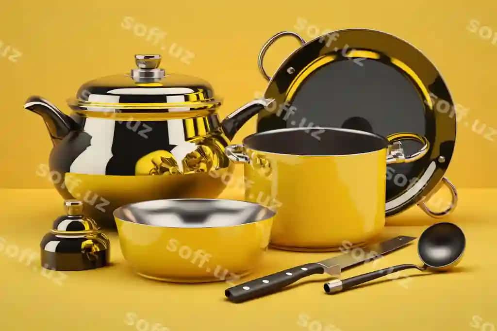 Sariq oshxona asboblari komplekti neural tarmoq AI tomonidan yaratilgan | Yellow kitchen utensils set neural network ai generated 2