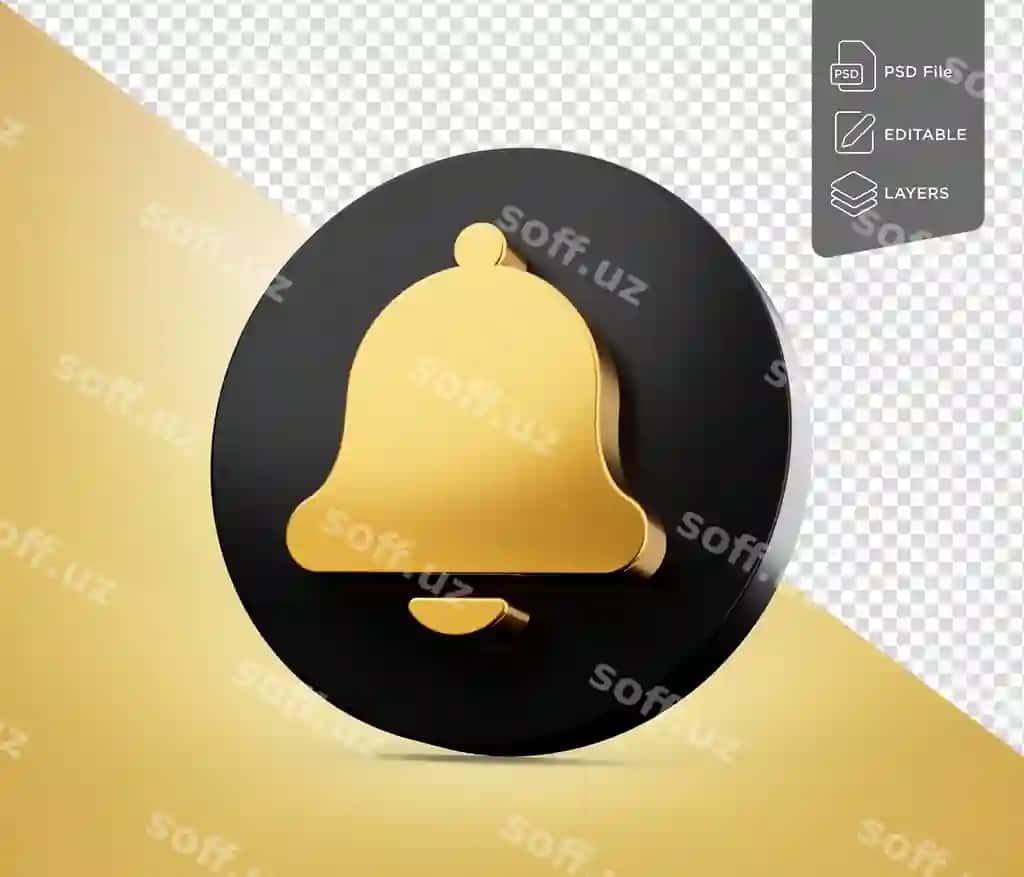 Oltin chong ikon ramzasi qora ikon qora tugma ajraltirilgan oq fonda | Golden bell icon symbol black icon black button isolated white background 2