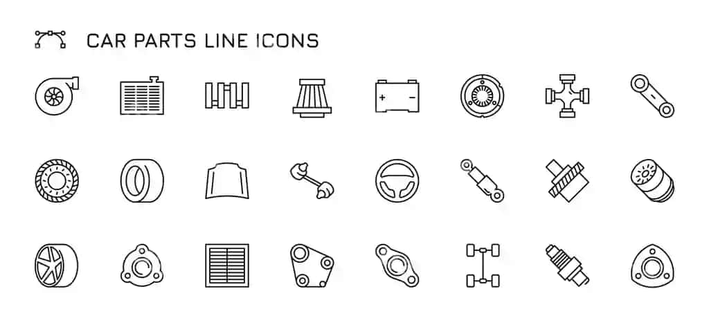 Avtomobil qismlari chiziq ikonkalar qora kontur avtomobil dvigatel qismlari avtomobil | Car parts line icons black outline automobile engine parts automobile 2