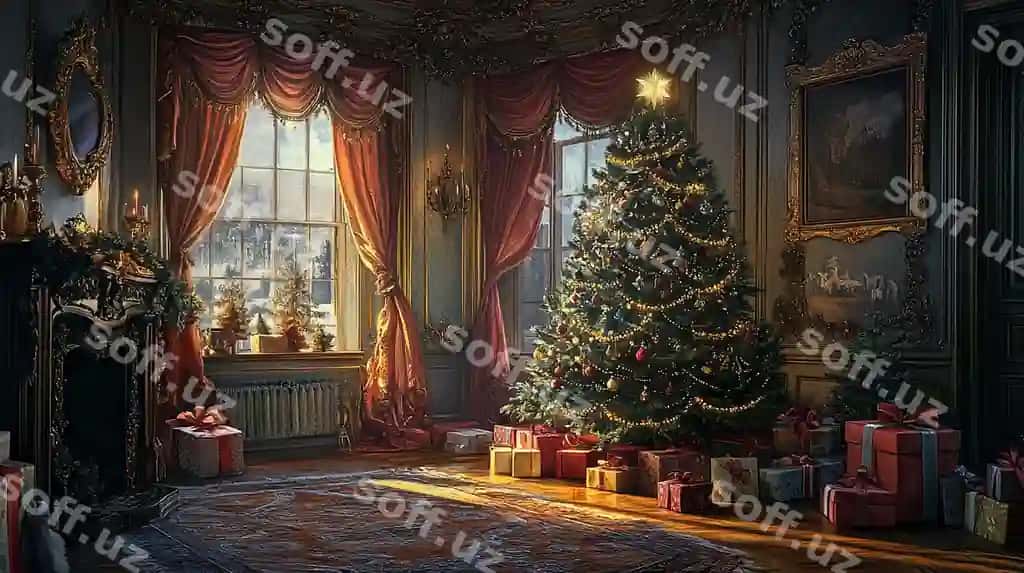 Sovg'alar bilan chiroylangan xonadagi yelka | Christmas tree with gifts cozy room 2