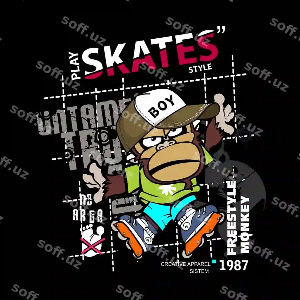 Skayt stil maymun erkin uslub slovan futbolka grafik tipografiya bosma | Skates style monkey freestyle slogan tee graphic typography print