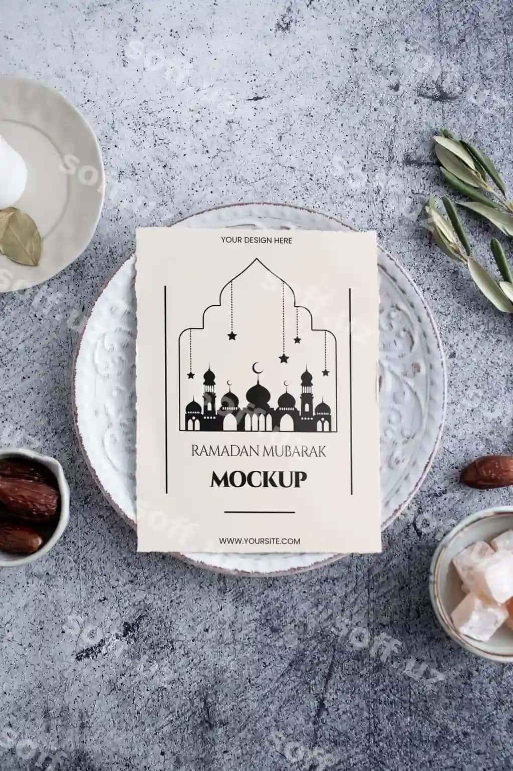 Flatt lay Ramazon ramka mockup | Flat lay ramadan frame mockup