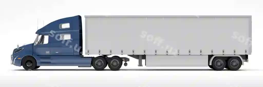 Oq yarım avtomobil ko'k treylır tomoni | White semi truck with blue trailer side