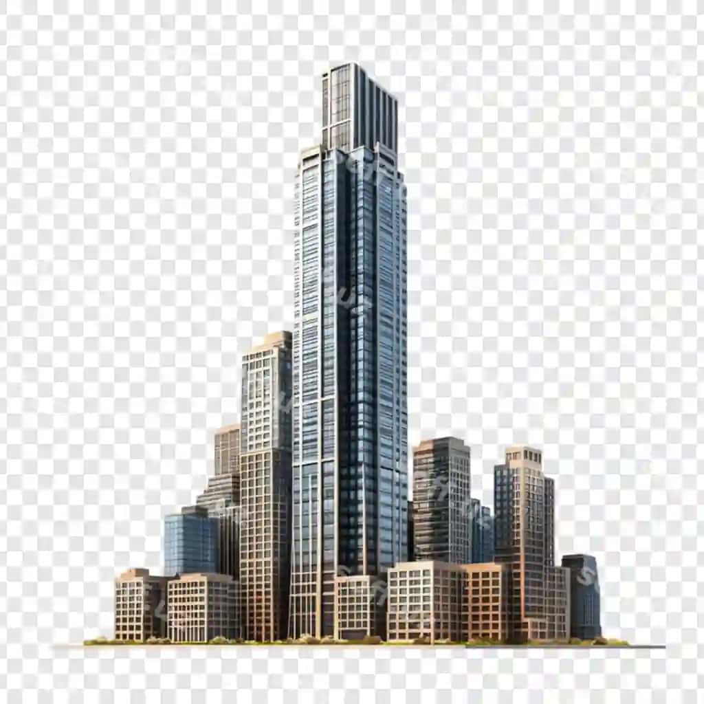 Zamonaviy shahar manzarasi, baland gömböz binolar, shahar me'morchiligi binolari. | Modern cityscape tall skyscrapers urban architecture buildings