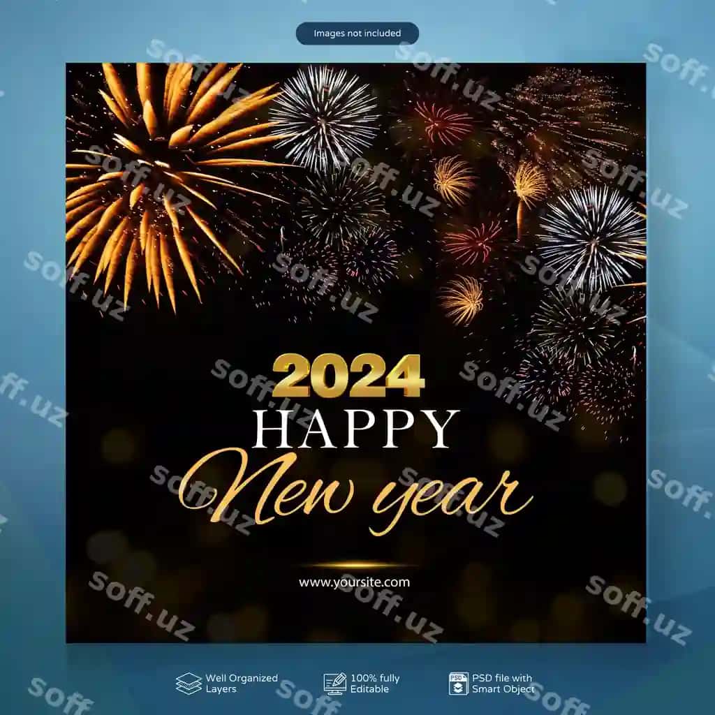 Psd baxoriy yangi yil uchun zamonaviy ijtimoiy tarmoqlarda post dizayn banner shabloni | Psd happy new year elegant social media post design banner template