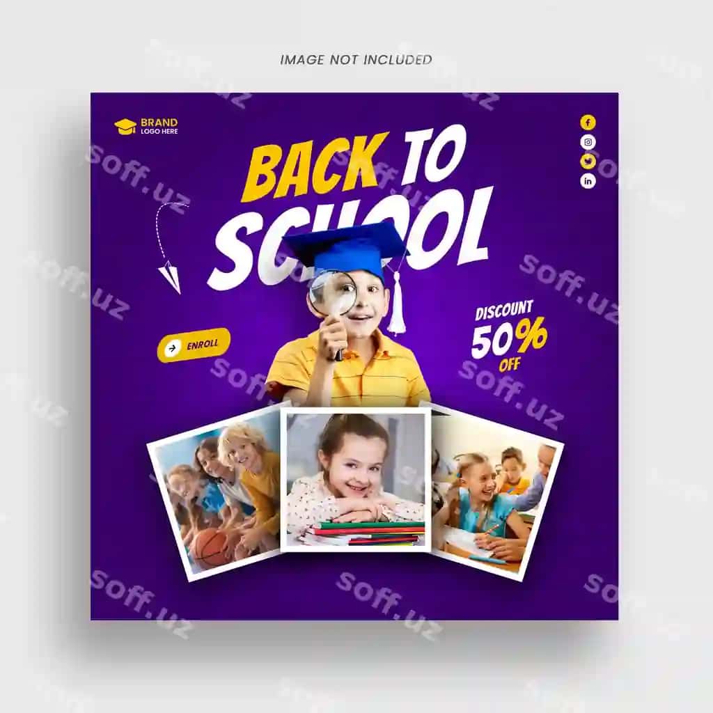 Maktab qabul sotsial media posti shablon PSD | School admissions social media post template psd 2