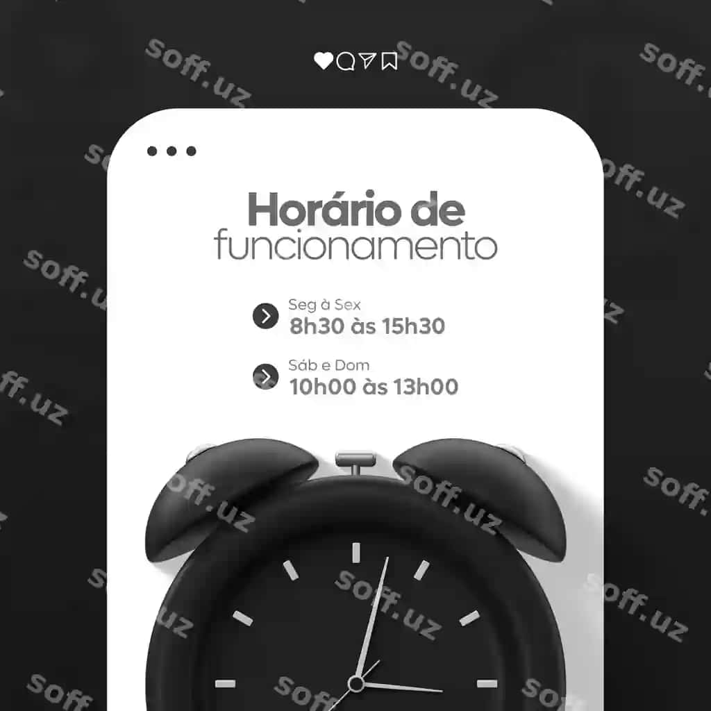 Ijtimoiy tarmoqlar post shabloni ish vaqti e'loni | Social media post template horario de funcionamento announcement