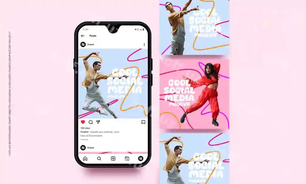 Interaktiv akilli telefon Instagram posti psd namuna ijtimoiy jozibali | Interactive smartphone instagram post psd mockup engaging social