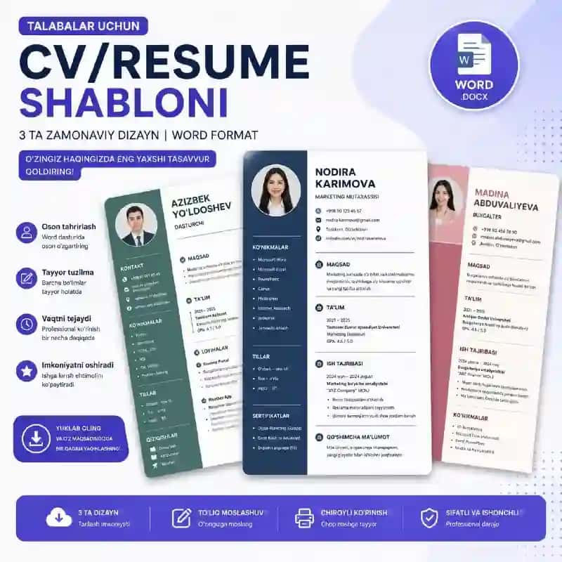 Talabalar uchun tayyor CV/Resume shabloni