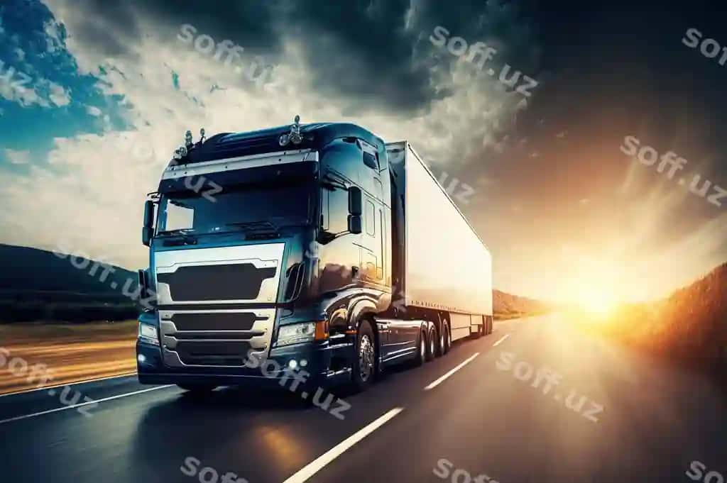 Yuk avtomobili yo'l bo'yi quyosh botishi generativ sun'iy intellekt | Semi truck driving down highway sunset generative ai 2