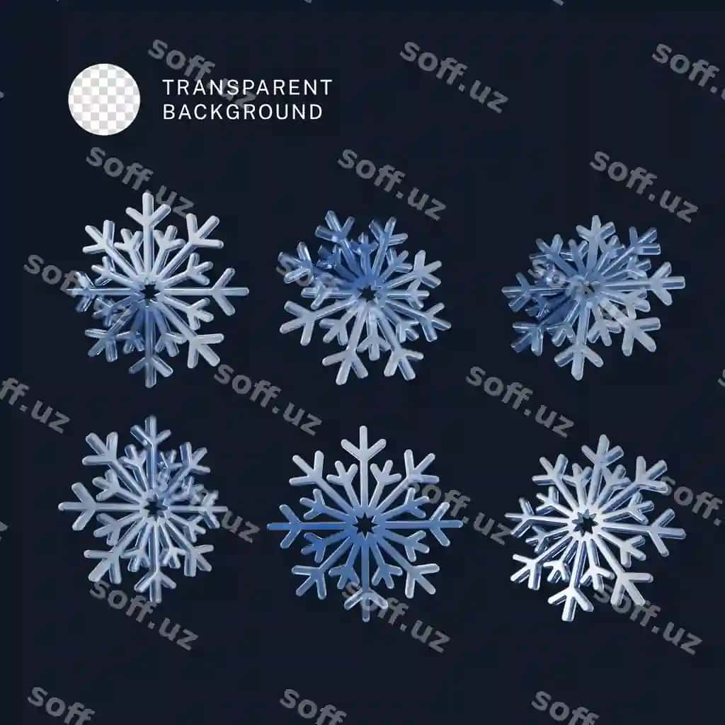 Psd 3d qor bobolari to'plami ajraltirilgan shaffof orqa fonda | Psd 3d snowflake collection isolated transparent background