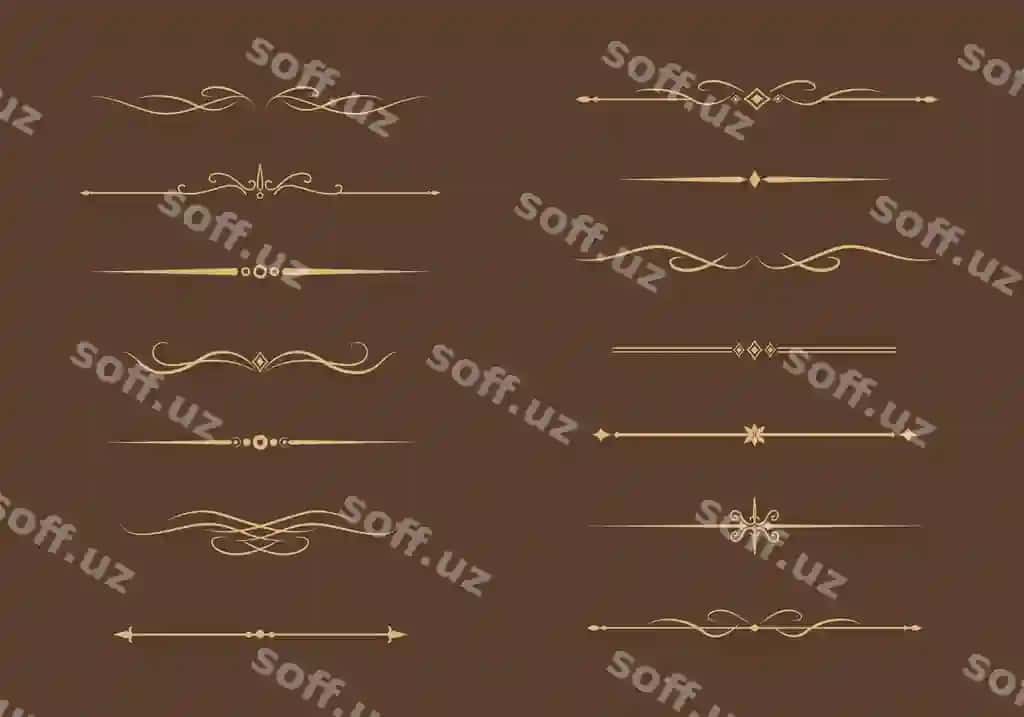 Komplekt vintage dekorativ oltin chiziqlar matn ajratuvchilari oltin chiziqlar ajratuvchilari | Set vintage decorative golden lines text dividers gold lines separators