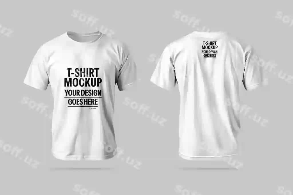 Oq futbolka namunasi old va orqa ko'rinishi kiyim dizayni | White tshirt mockup front back view apparel design 2