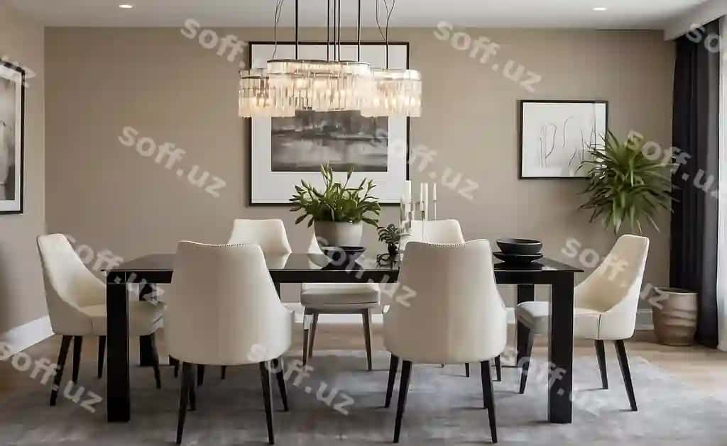 Oshxona stol kreslolari bilan rasm devori | Dining room with table chairs picture wall 2