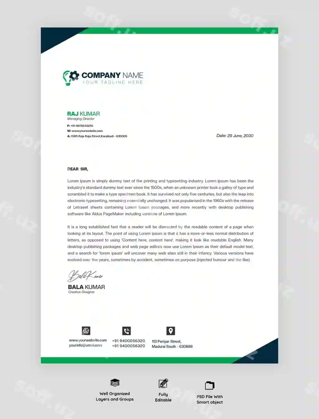 Yashil ko'k xat boshi PSD biznes IT bilan | Green blue letter head with psd business it