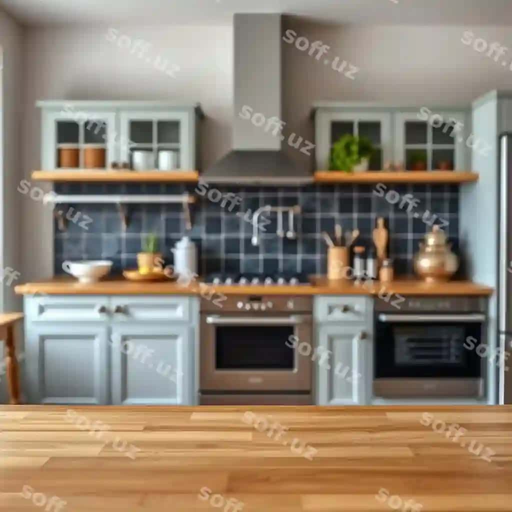 Bo'sh yog'ochli stol oshxona fon | Empty wooden table kitchen background 2