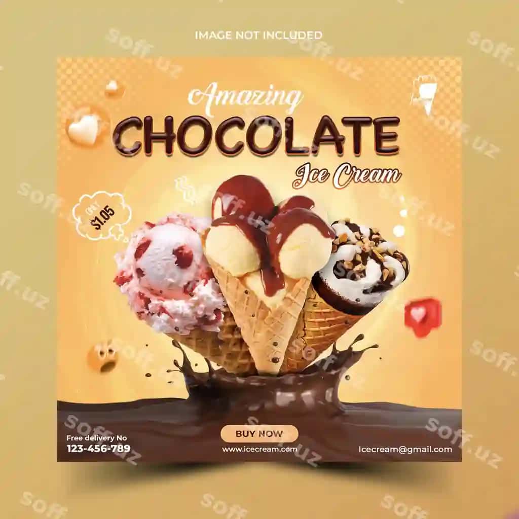 Shokolad mazali muzlatma ijtimoiy tarmoqlar post dizayn shabloni | Chocolate delicious icecream social media post design template 2