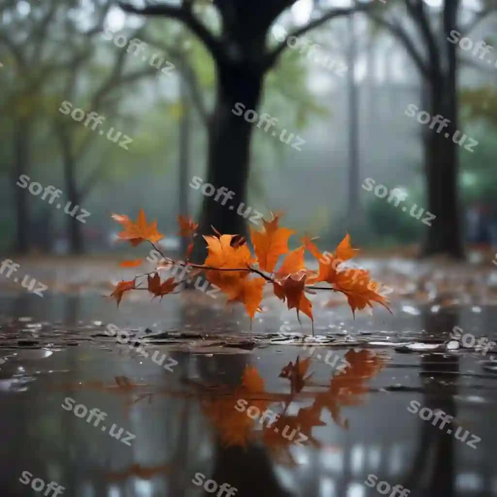Daraxt tutuqi loza suvda aks etadi. | Tree branch is reflected puddle water 2