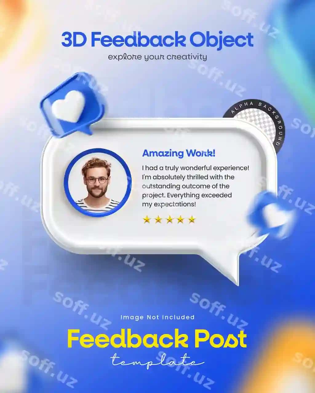 Fikr-mulohazalarni ko'rib chiqish yulduzcha reytingi ijtimoiy media post dizayn shabloni | Feedback review star rating social media post design template
