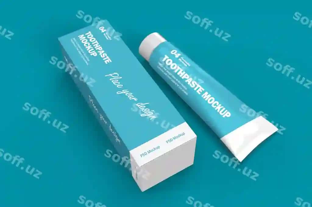 3D paketlash dizayni namunasi tish oynashi tubi qutisi | 3d packaging design mockup toothpaste tube box