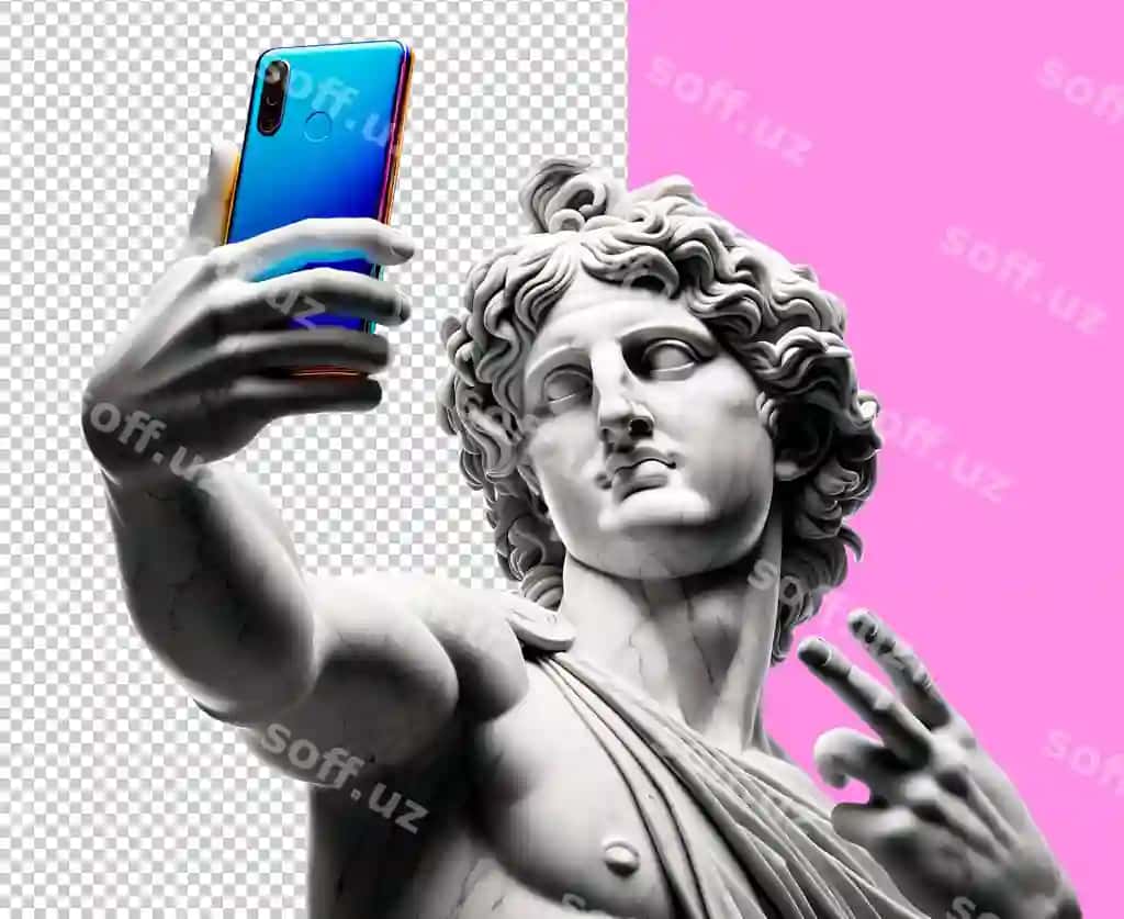 Insiyon skulpturasi selfi shaffof orqa fonda | Human sculpture statue making selfie transparent background 2