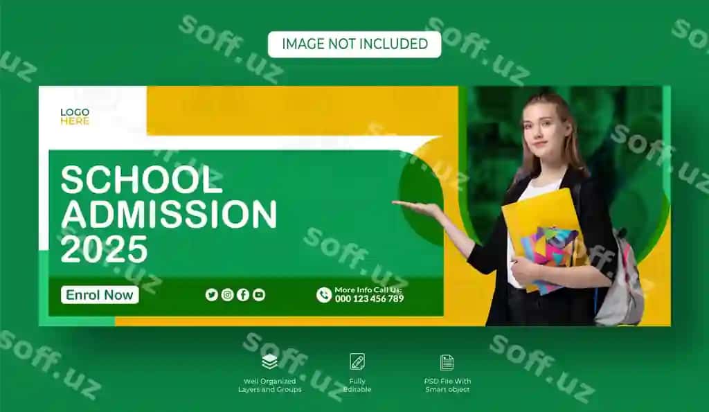 Maktabga qaytish Facebook varaqi baner shabloni Instagram posti | Back school facebook cover banner template instagram post 2