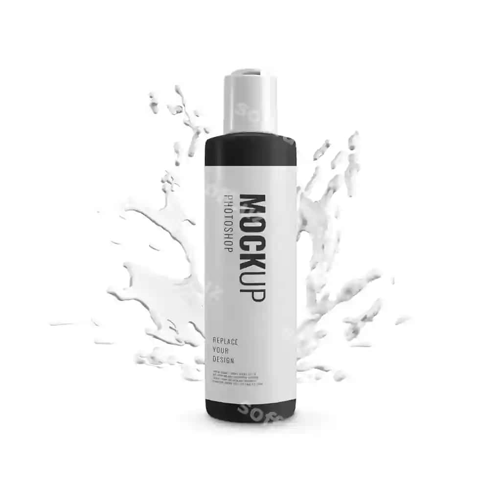 Qora shisha sova splash reklama namunasi | Black bottle soap splash advertising mockup