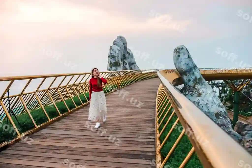 Sayohat qiz Oltin Ko'pri Ba Na Hills Da Nang, Vietnam | Travel woman golden bridge ba na hills danang vietnam