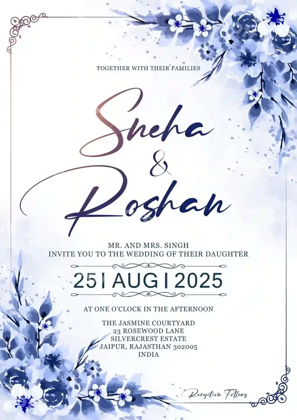 Elegant suvarli tur marriage taklifi gullar aksentlari bilan | Elegant watercolor wedding invitation with floral accents