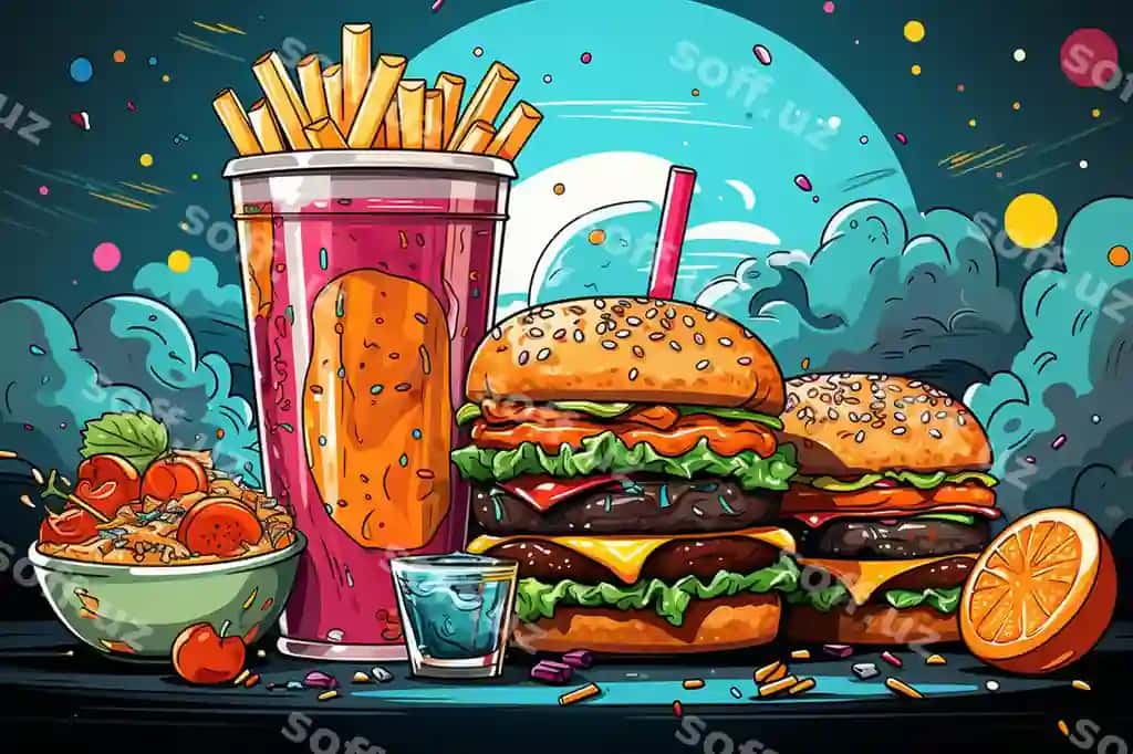 Tezkor ovqat chizma uslubi bilan | Fast food with doodle style 2