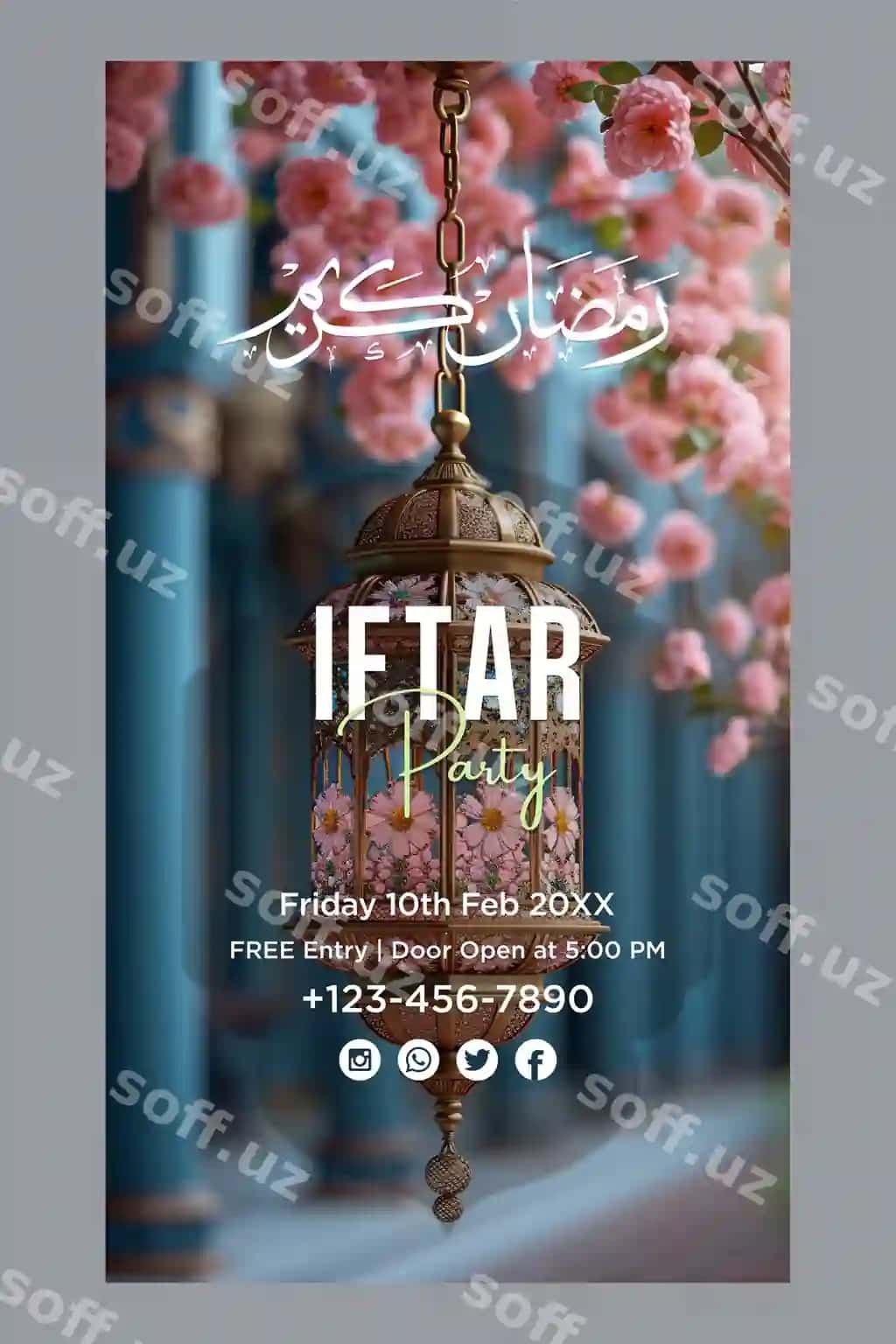 Ramazon iftor buffet poster dizayni shabloni baholni bayramlash vertikal | Ramadan iftar buffet poster design template celebrate elegance vertical
