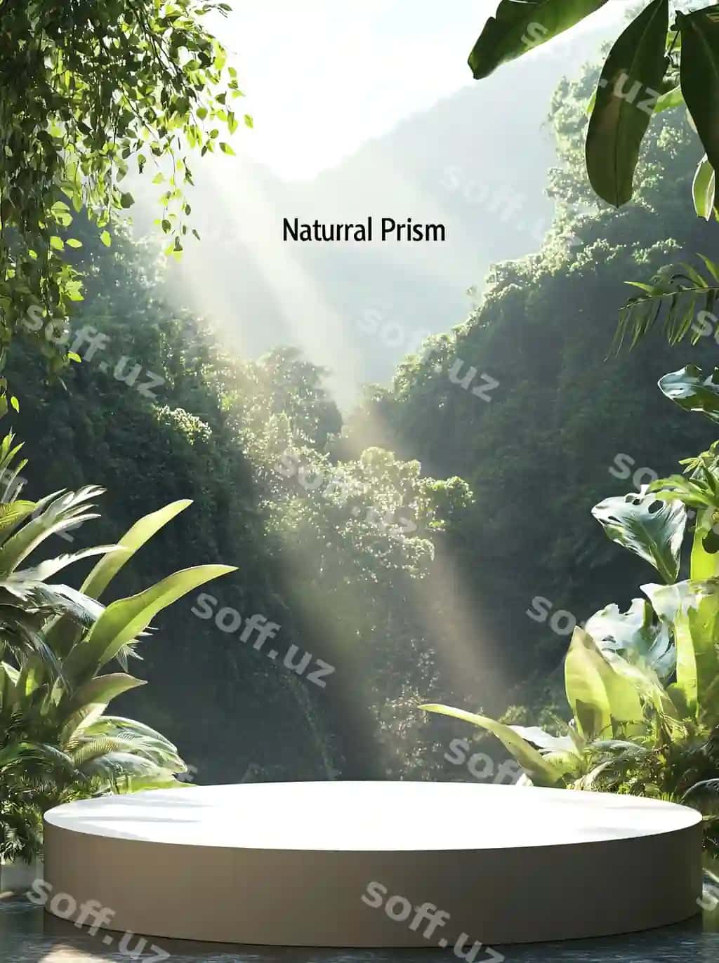 Realistik maylanmagan bo'sh podium oldida chiroyli tabiiy manzara | Realistic mockup empty podium front beautiful natural scenery