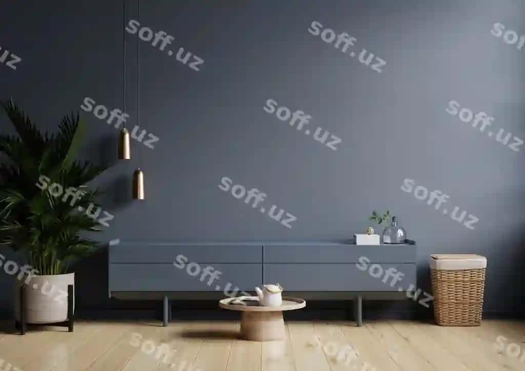 Zamonaviy ichki mehmonxona shkaftdagi TV qora ko'k devor 3D render | Modern interior living room with cabinet tv dark blue wall 3d rendering 2