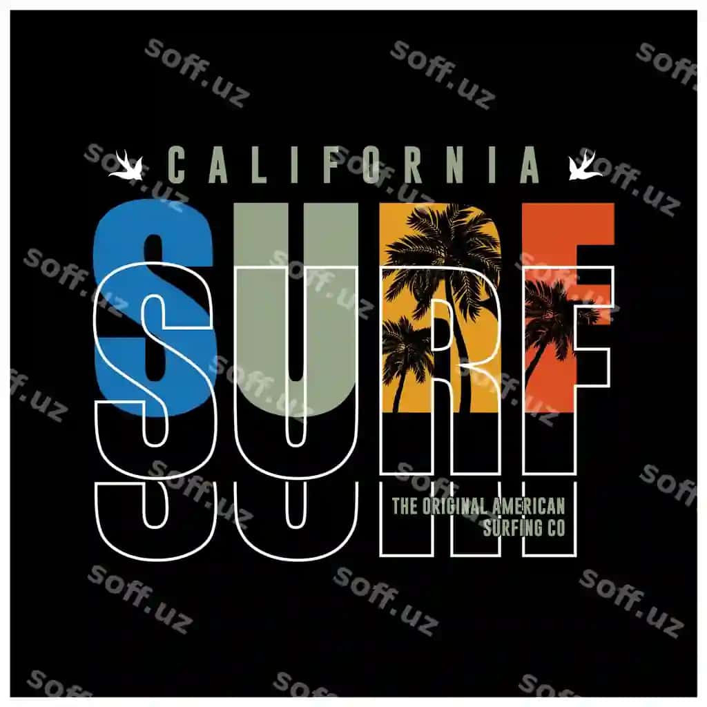 Vektor illustratsiyasi mavzusi Surf Kaliforniya | Vector illustration theme surf california