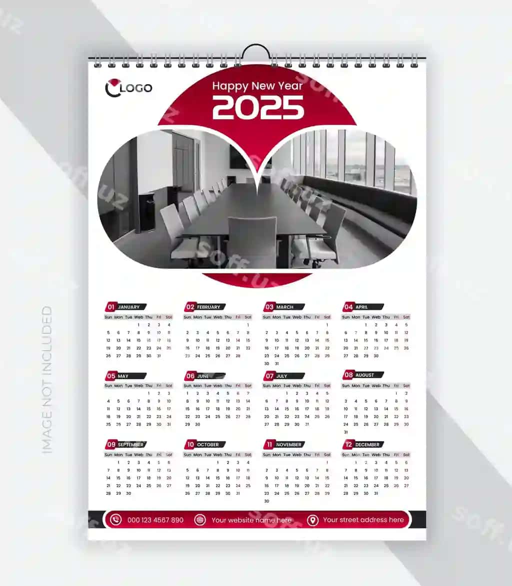 Zamonaviy devor taqvimi dizayni 2025 bitta sahifa devor taqvimi shabloni | Modern wall calendar design 2025 one page wall calendar template 2