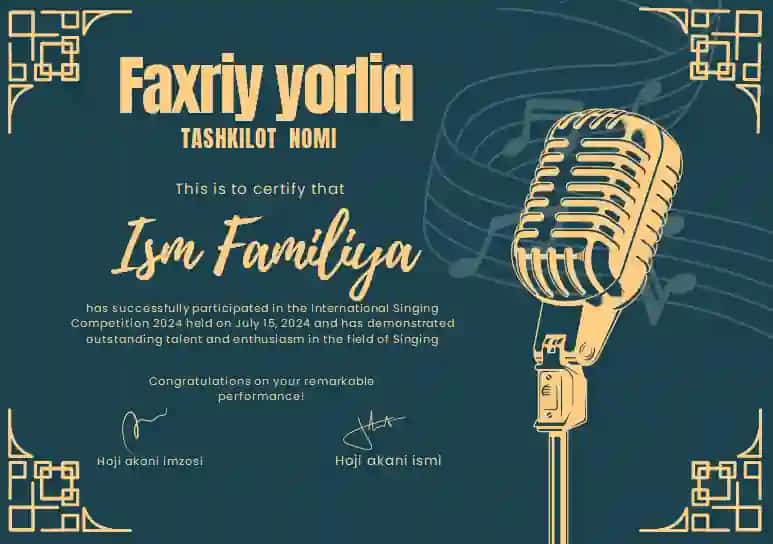 Faxriy yorliq shablon tayyori