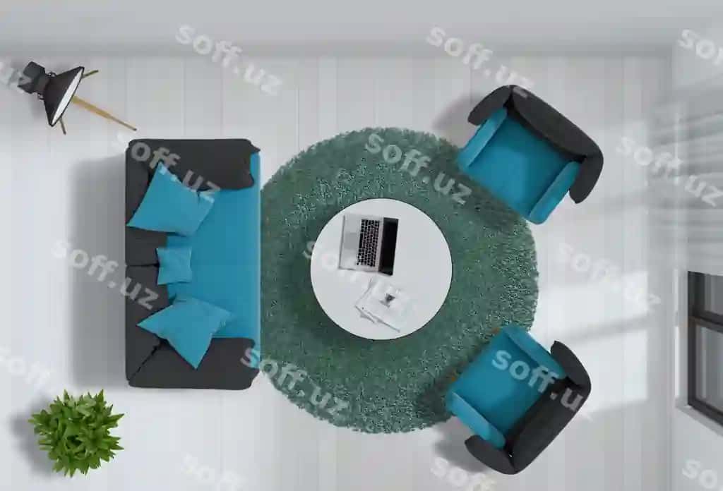 Yuqori ko'rinish içki mehmonxona 3d render | Top view interior living room 3d render 2