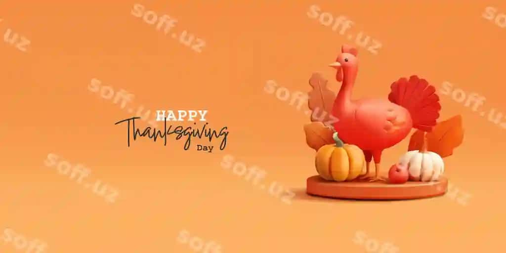 Rahmatli kunning baneri 3d uy qushi kabob kuz varqlari kuz | Thanksgiving banner 3d domestic bird pumpkin autumn leaves autumn