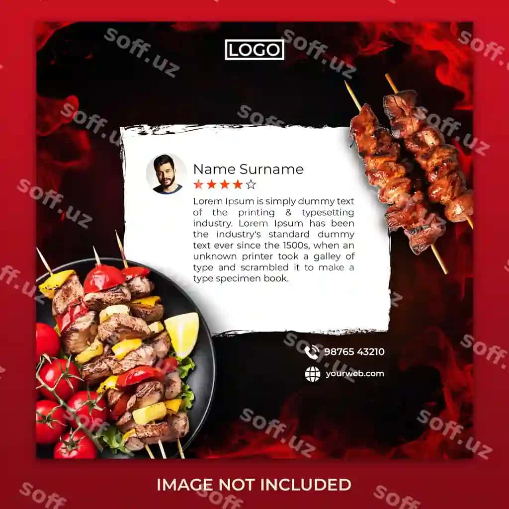 Mangal taomlari shabloni ijtimoiy media posti | Grill food template social media post