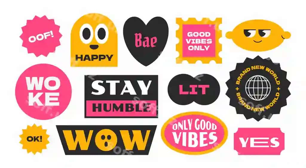 Trendy groov vintage stikerlar to'plami stikerlar teglar etiketlar Y2K | Trendy groovy vintage stickers collection stickers tags labels y2k
