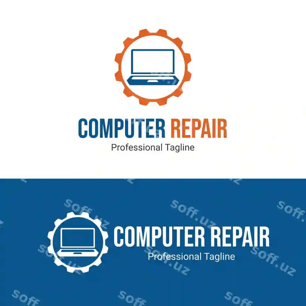 Kompyuterni ta'mirlash logotip dizayni vektor shabloni | Computer repairing logo design vector template 2