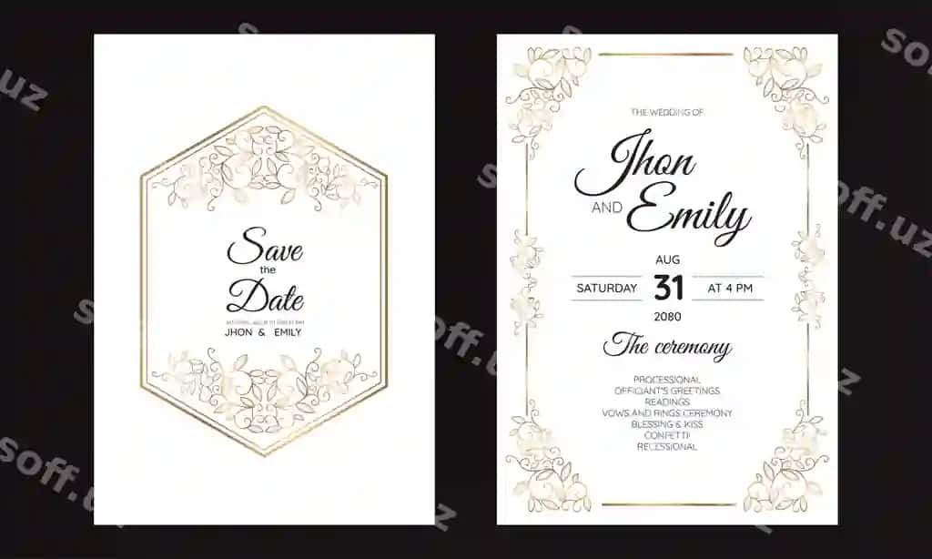 Turmali taklifnoma kartochkalari barokk uslubi oltin vintage naqsh retro | Wedding invitation cards baroque style gold vintage pattern retro