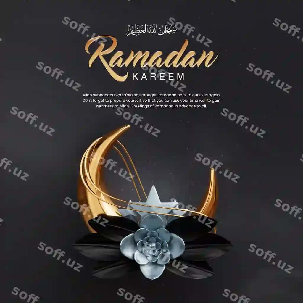 Ramazon kareem post banneri dizayn shabloni 3D hilol bilan | Ramadan kareem post banner design template with 3d crescent moon