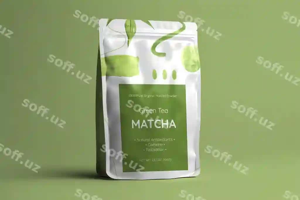 Matcha choy pouch mockup dizayni | Matcha tea pouch mockup design