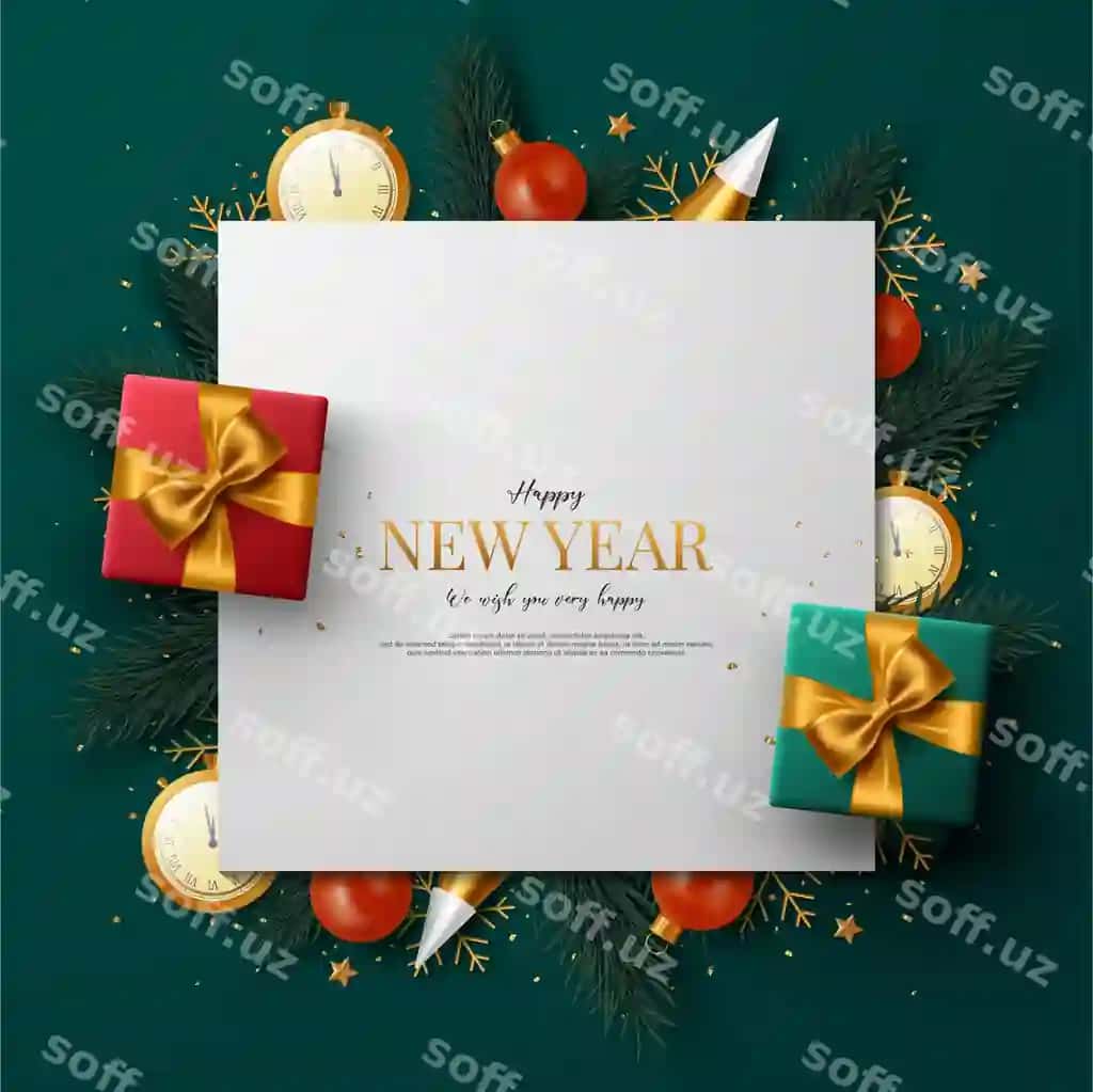 Realistik yangi yil tabrik kartasi Christmas dekoratsiyalari bilan oq rangda | Realistic new year greeting card with christmas decorations white