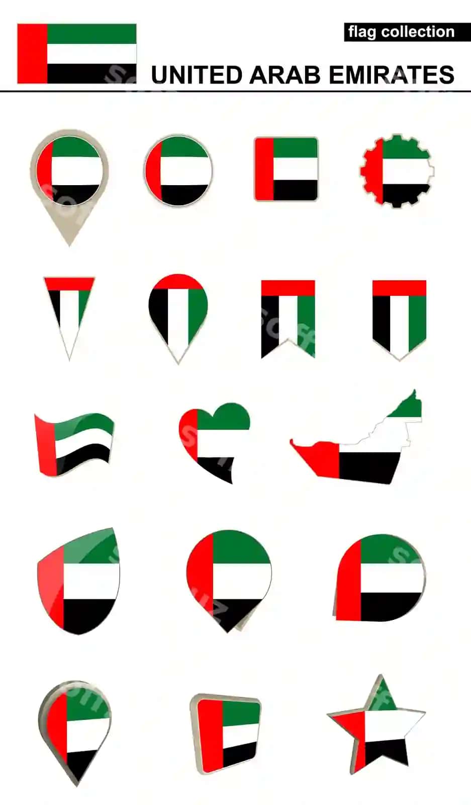 Birlashgan Arab Emiratlar bayroq to'plami katta komplekt dizayni | United arab emirates flag collection big set design