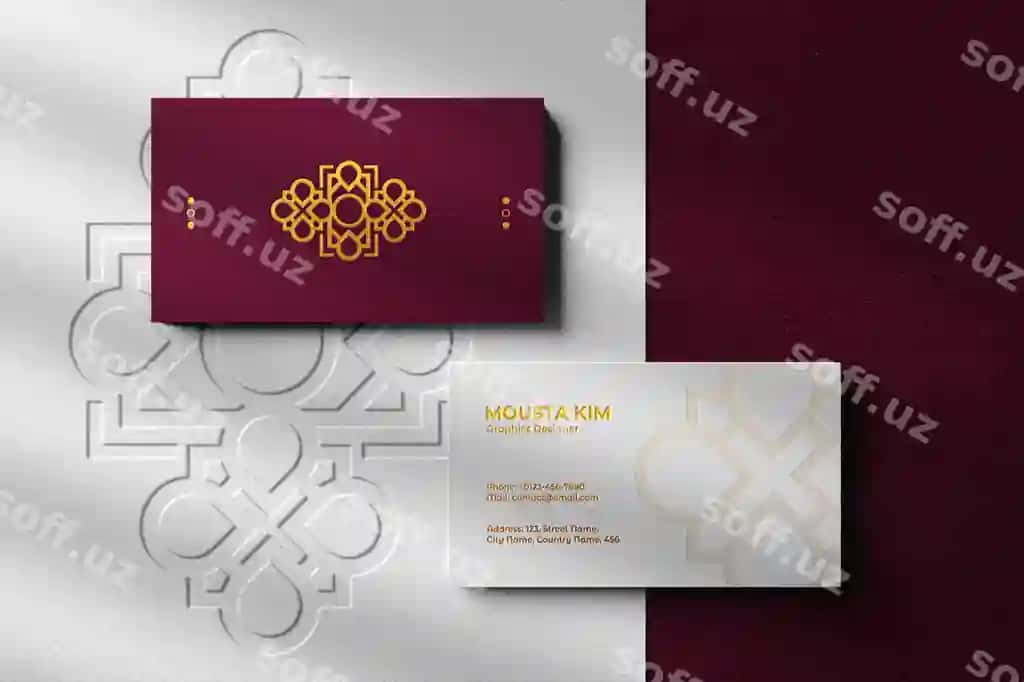 Bog'lan zamonaviy biznes karta ko'tarilgan logotip bilan namuna | Luxury modern business card with embossed logo mockup