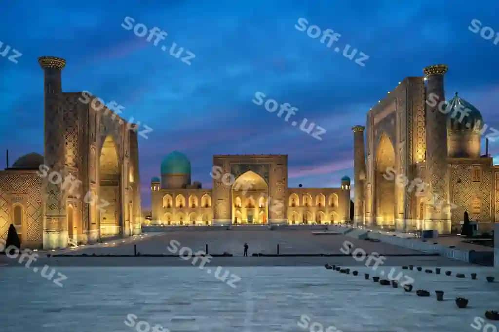 Registon maydoni shom Samarqand O'zbekiston | Registan square dusk samarkand uzbekistan
