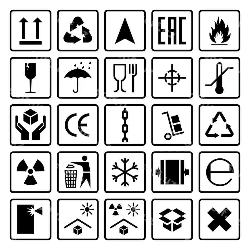Qadoqlash belgilari, jo'natish yuk belgilari, sodda, muzlangan, yondirilishi mumkin | Packaging symbols shipping cargo signs fragile frozen flammable